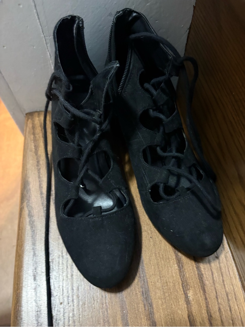 Mossimo Supply Co. Black Lace-Up Suede Heeled Booties